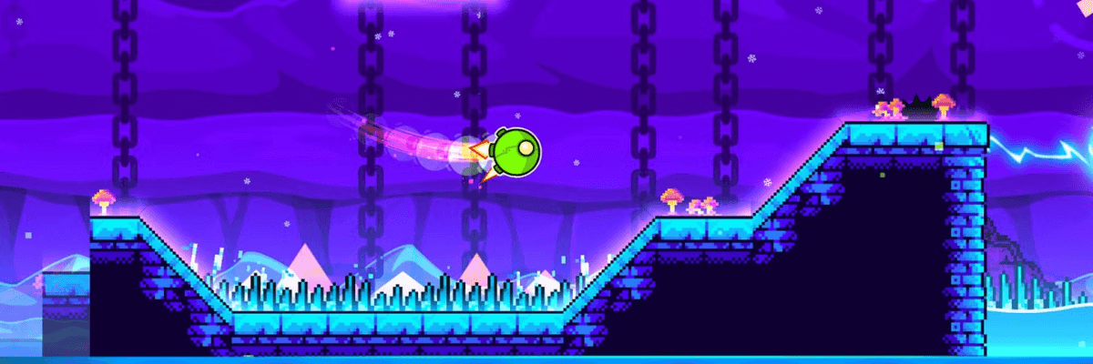 A collage of Geometry Dash levels