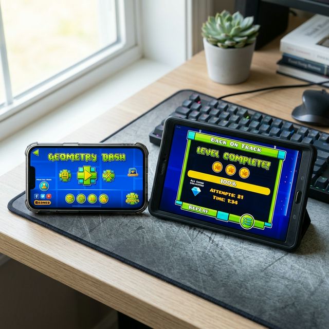 Documenting the visual evolution of Geometry Dash across different platforms.